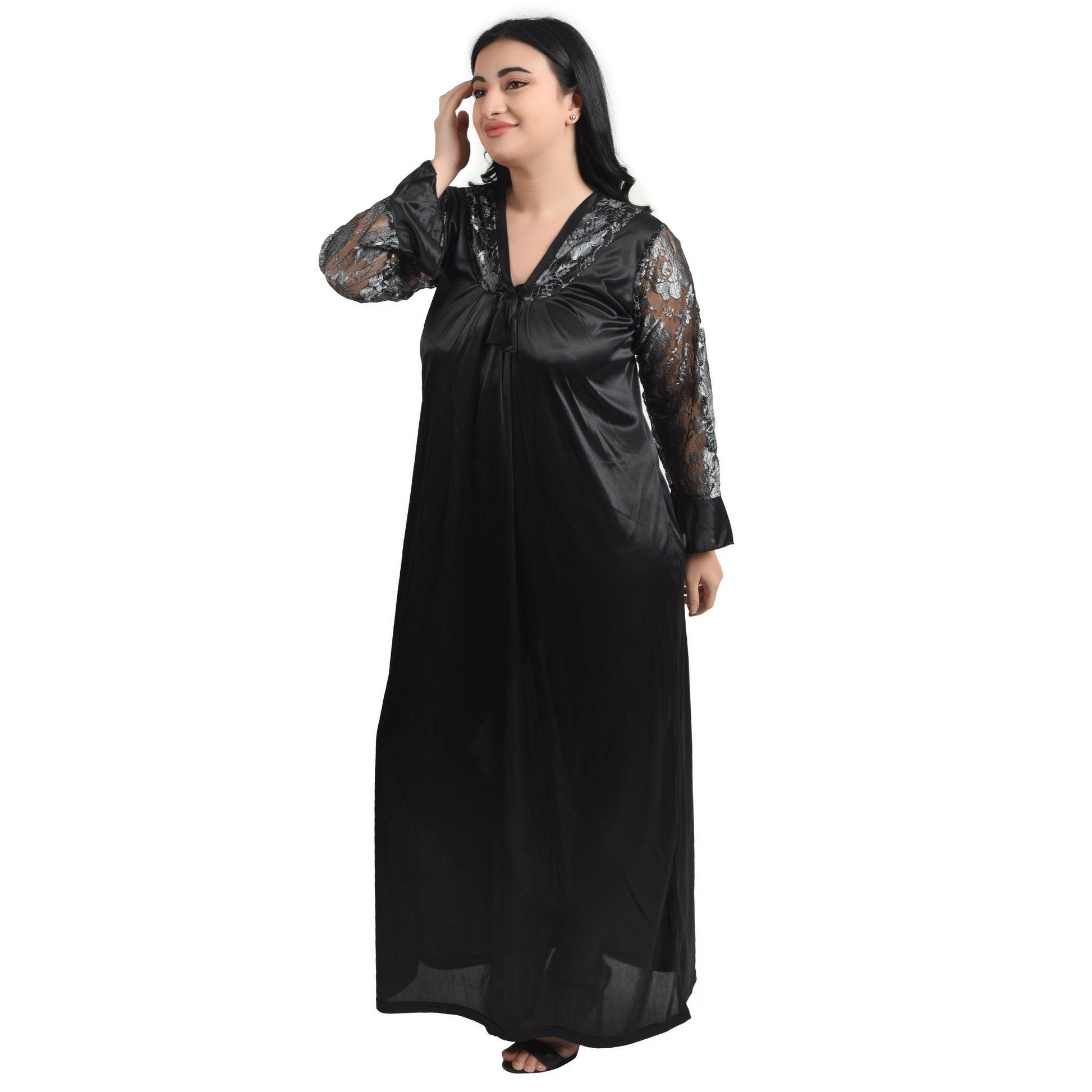 Satin Net Sleeve Nighty Combo